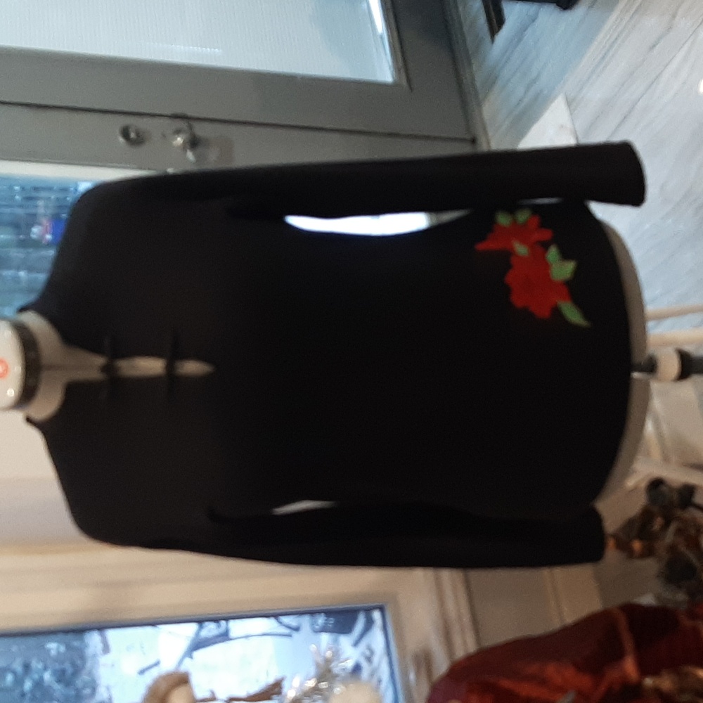 Black Women's Long-Sleeve Sweater with Red Floral Accent